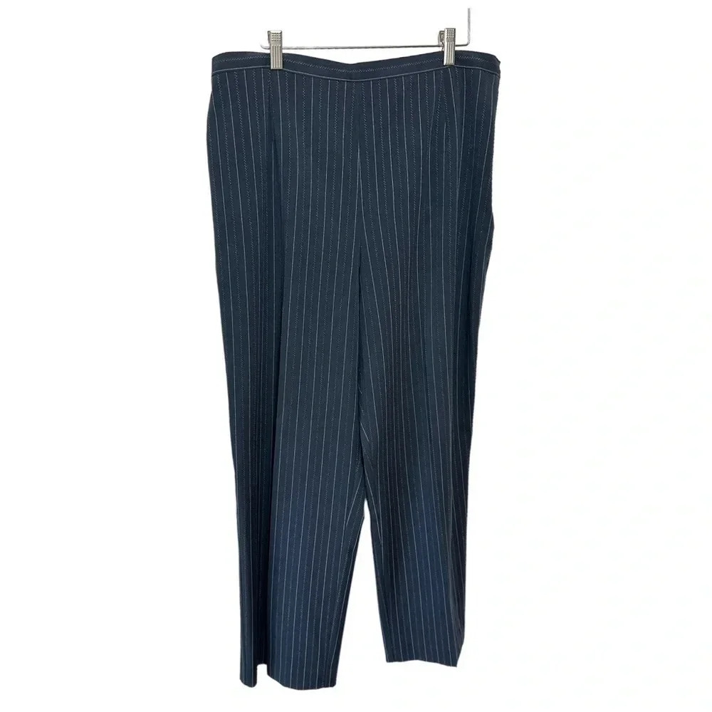 Alfred Dunner Dress Pants 16 Blue Pinstripe Side Zip Career Trousers